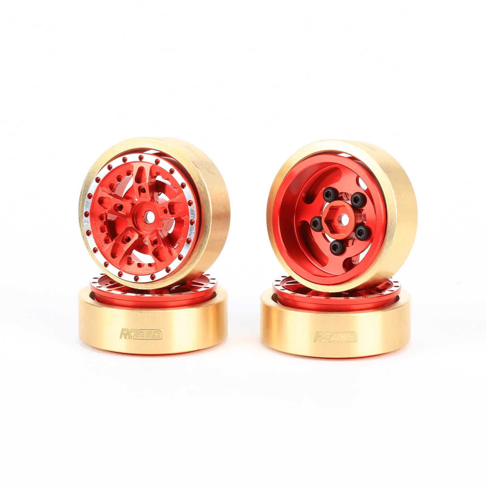 RCAWD for Hobby Plus CR18 1.2 inch Brass Weights RC Wheels Rims for Rock Van, Trail Hunter, EVO Harvest, FUR-2411 Upgrades Parts Glue-free Red