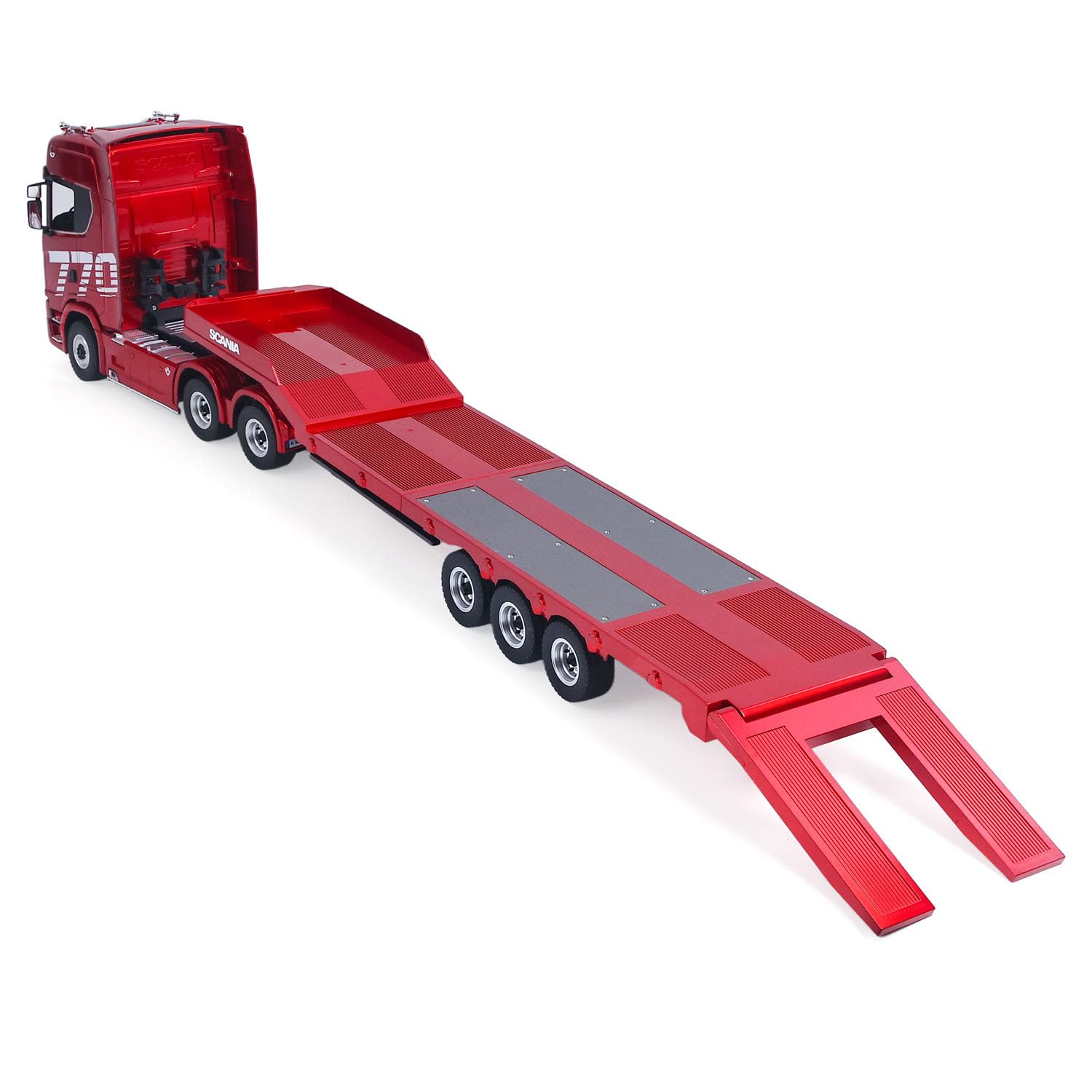 TOUCAN RC HOBBY HUINA 1/18 RC Trattore Camion 770S 3 Assi Plastica Semi Rimorchio Pianale Modello finito RTR Batteria Luce Effetti sonori (rosso)