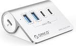 ORICO 7-Port USB 3.2 Gen2 Hub, Powered USB 3.2 Hub avec 4 USB-A, 2 USB-C, PD 60W, 72W Adaptateur de puissance, 10Gbps Amortisseur USB en aluminium avec 3.28Ft USB-C à USB-C Câble pour iMac, MacBooks, Mac mini
