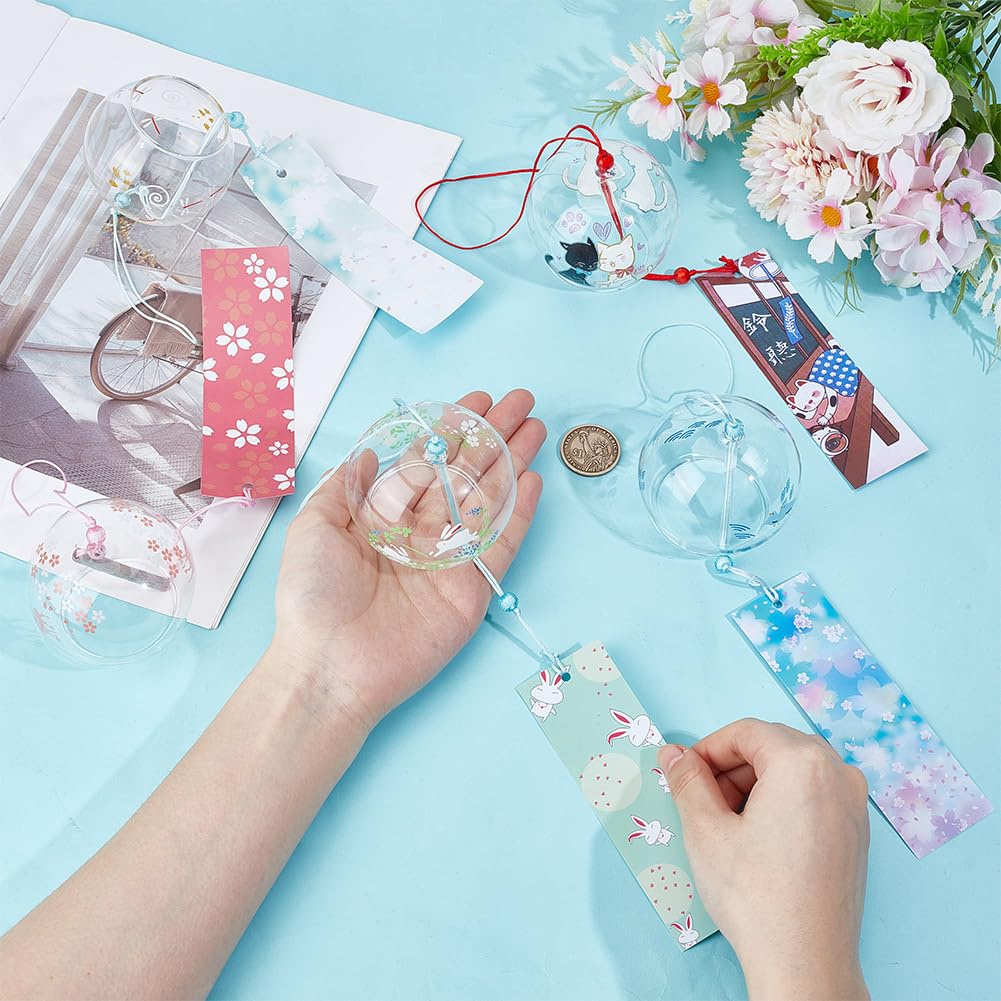 OLYCRAFT Lot de 5 cloches à vent japonaises en verre fabriquées à la main sur le thème des animaux - 5 styles - Pendentifs créatifs à suspendre pour la maison, le jardin, un mariage, une décoration