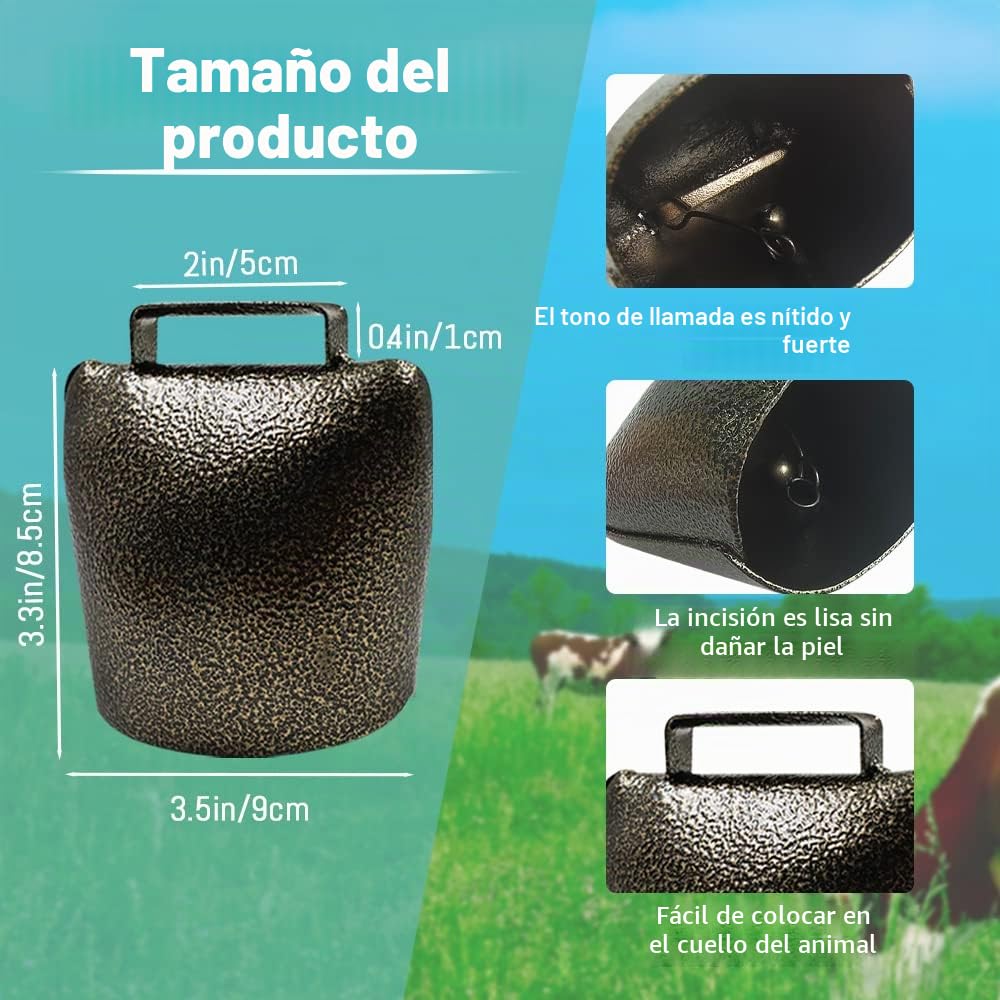 Campana de metal súper grande, 8,5 x 9 cm, campana de pastoreo para ganado y caballo, campana de animación sólida y fuerte para eventos deportivos y juegos (bronce)