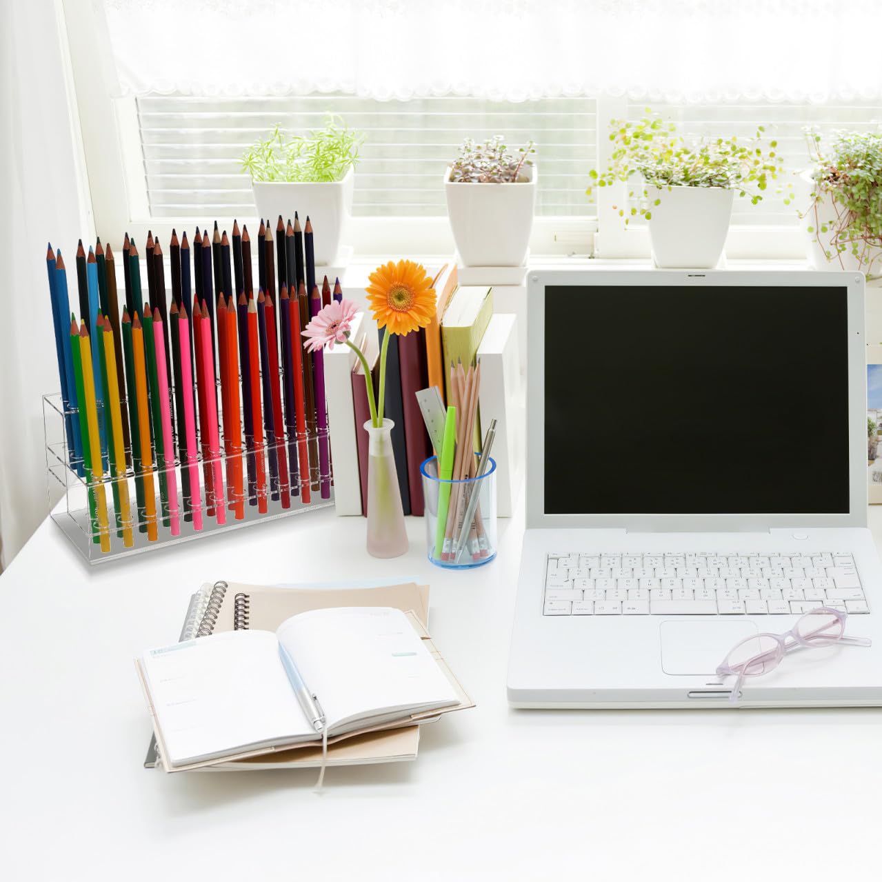 Alipis Portapenne da Scrivania 48 Slot in Plastica Durevole 94X41X35 Pollici Porta Pennelli e Matite per Casa e Studio Multifunzione