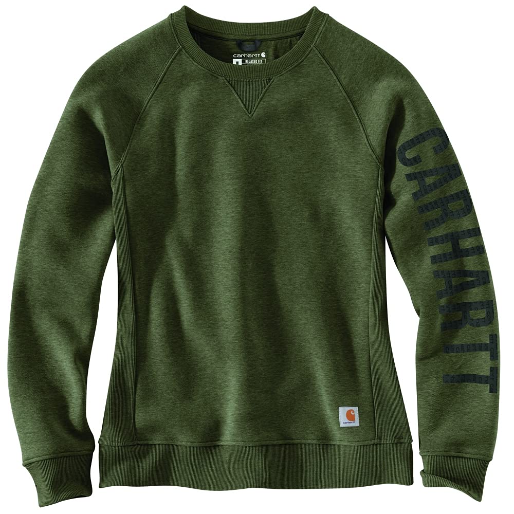 Carhartt Women's Basil Heather Damen Sweatshirt Clarksburg Midweight Crewneck Block Graphic Logo, - Dunkelgrün, S, 104410