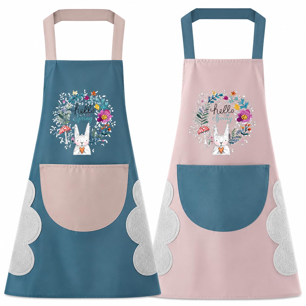 Waterproof Kitchen Apron with Hand Wipe Towels & Large Pocket | Water & Oil Resistant, Built-in Hand Wipe Towels, Unisex Design, Machine Washable, Comfortable Neck Strap-image-44