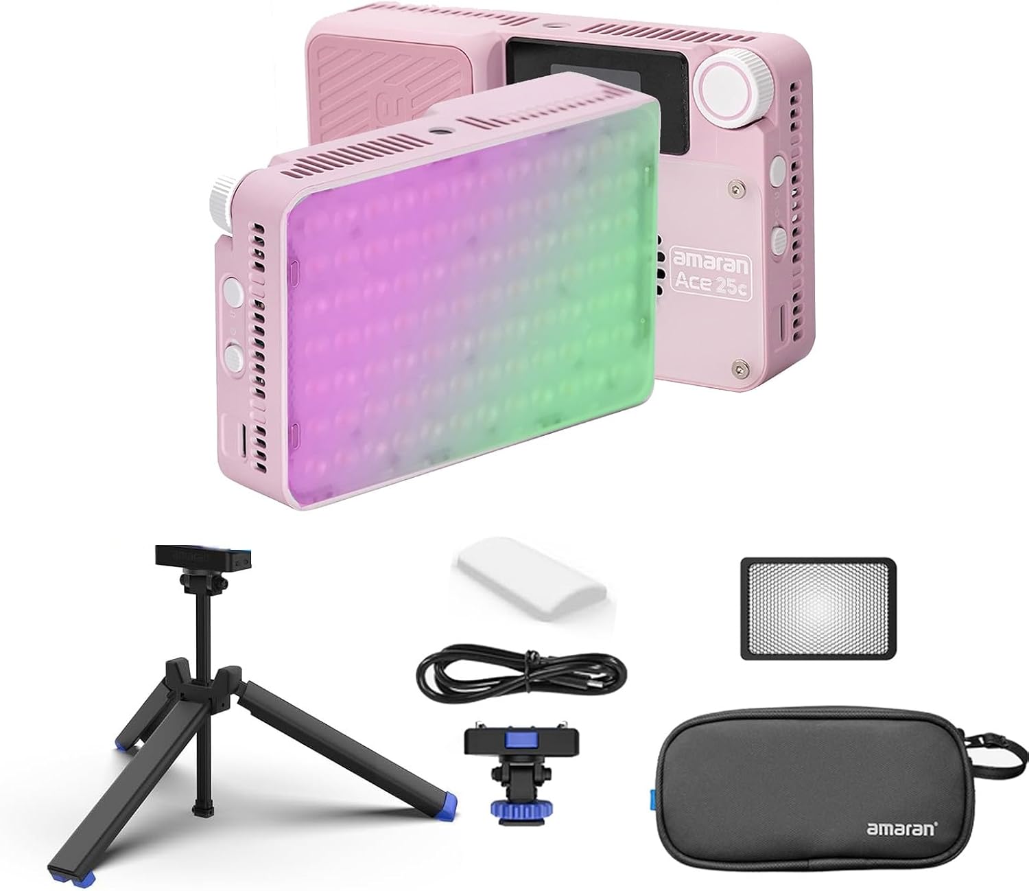 Amaran Ace 25c Kit Camera Video Light with Carrying Case,Mini Tripod,25w CCT 2300K-10000K RGB Pocket Light Support APP Control,Rechargeable PD Charging for TikTok, Creator, Photographer(Pink)