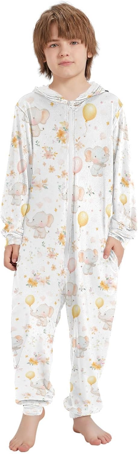 Unisex Onesie Soft Cozy Hooded Loungewear Sleepwear for Parties Sleepovers 4-14Y