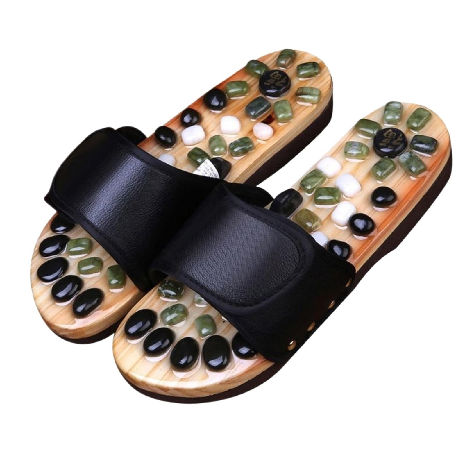 Ręcznie Robione Kapcie do Masażu Kamyk Kapcie do Akupresury Na Zapalenie Powięzi Podeszwowej, Regulowany Sandały z Wypustkami Antypoślizgowy(Black,39-40EU_JADE MAGNETS)