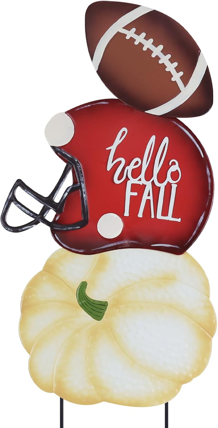 hogardeck Fall Decorations for Home Outdoor, 32″ Decorative Garden Stakes with 3 Stacked Pumpkin Football Helmet for Fall Decor, Metal Yard Signs for Garden Home Lawn Patio Thanksgiving Decorations
