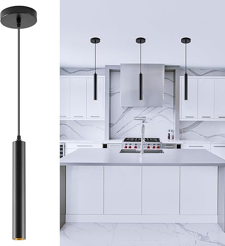 UPZXKJ Colgantes LED modernos negros, regulables de 10 W, lámpara colgante de cilindro de aluminio para isla de cocina, mostrador de bar,