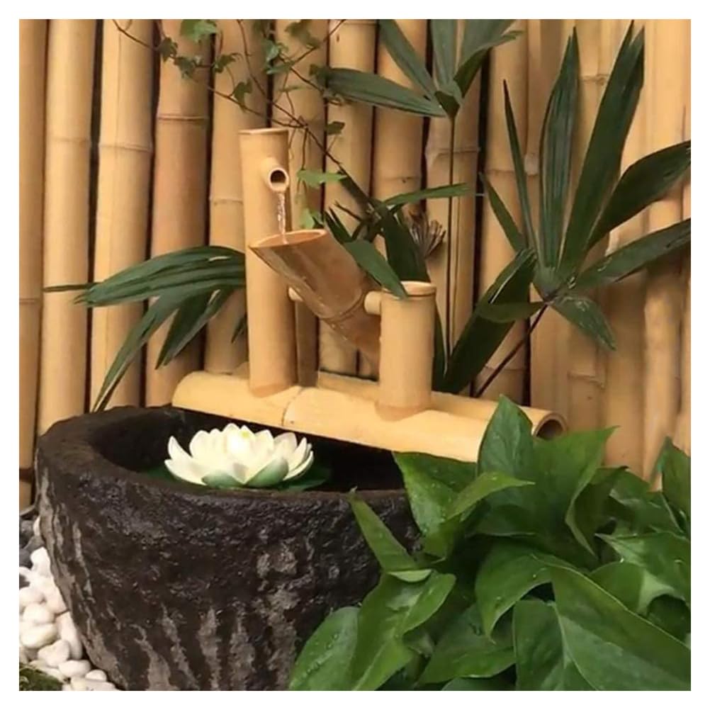 JTWWDM Feng Shui Zen Bamboo Water Fountain, Nature Texture Calming Water Ornament, Traditional Bamboo Deer Scarer Fountain for Patio, Pond & Home