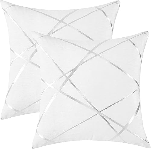 Miniatura 5 de GIGIZAZA Fundas de almohada decorativas de 18 x 18 pulgadas, fundas de almohada gruesas blancas para sofá, juego de 2 almohadas cuadradas de lujo