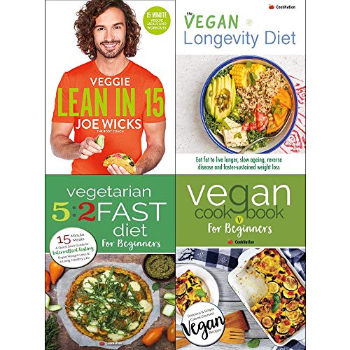Veggie lean in 15, vegan longevity diet, vegetarian 5 2 fast diet for beginners,vegan cookbook beginners 4 books collection set