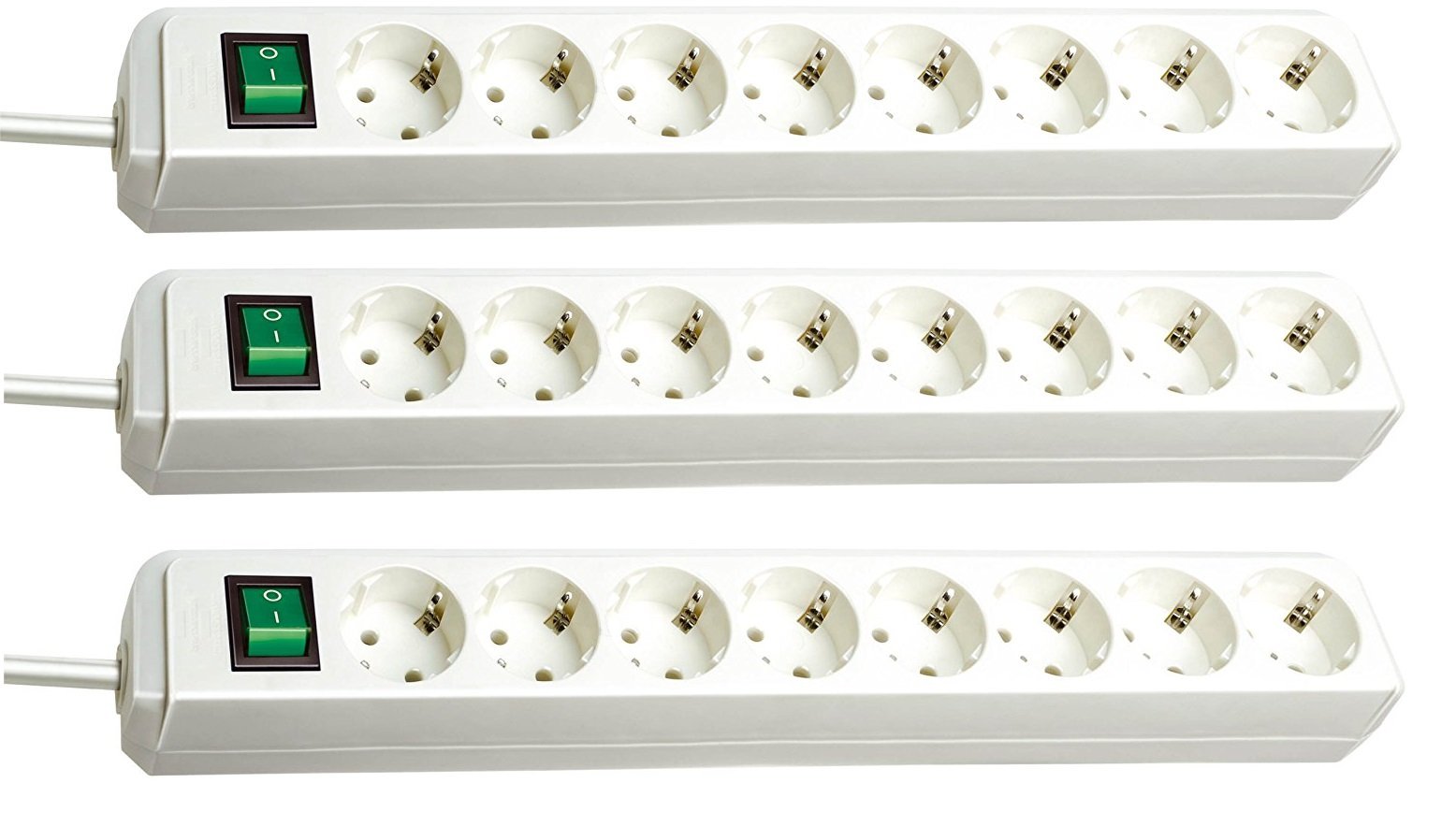 Brennenstuhl Eco-Line, Steckdosenleiste 8-Fach (mit Schalter und 3m Kabel - besonders stromsparend) (3er Set | weiß)