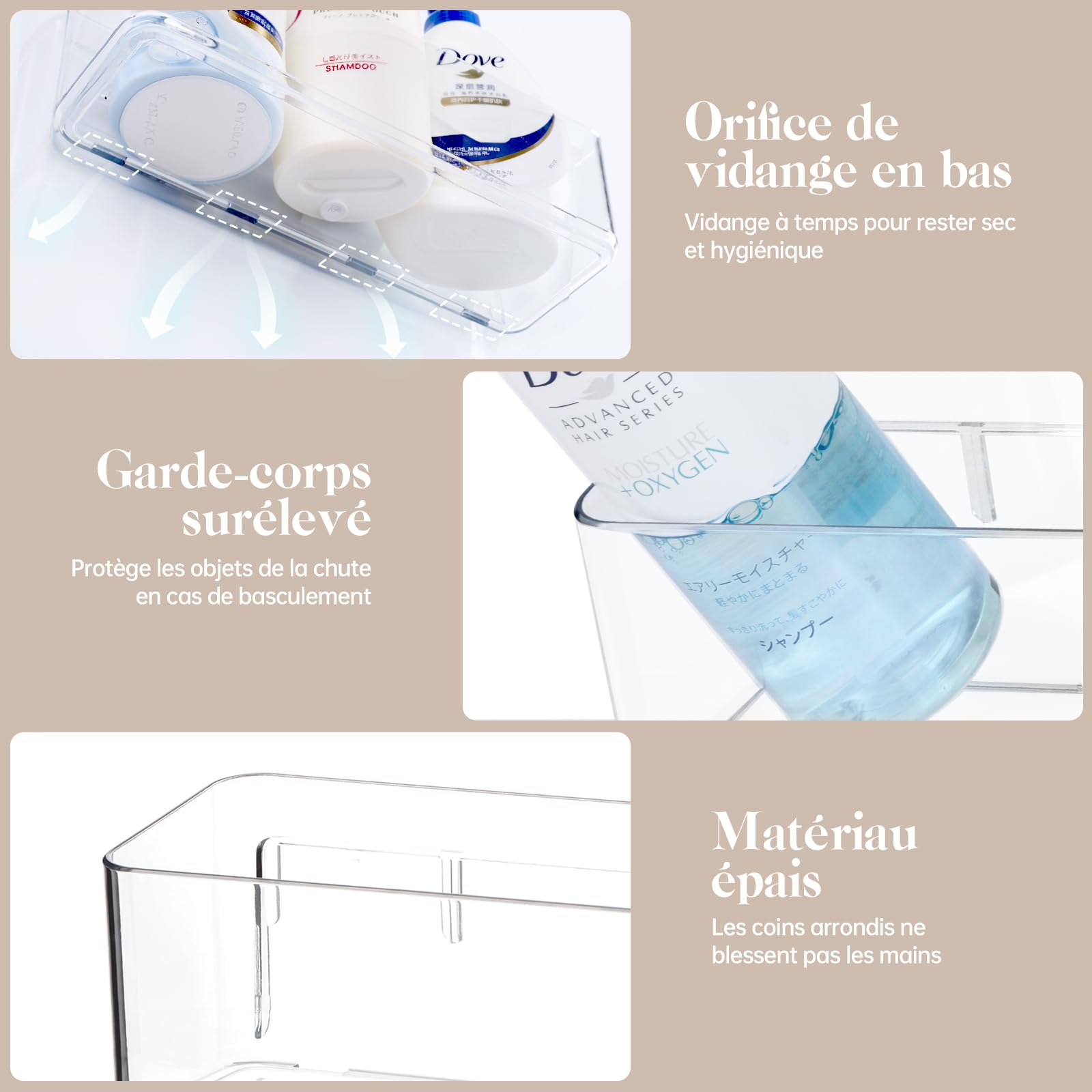 PAVSTINE Shower Shelf No Drilling Transparent, 2 Pcs Bathroom Caddy with Drain Holes, Bathroom Basket Shelves - Image 4