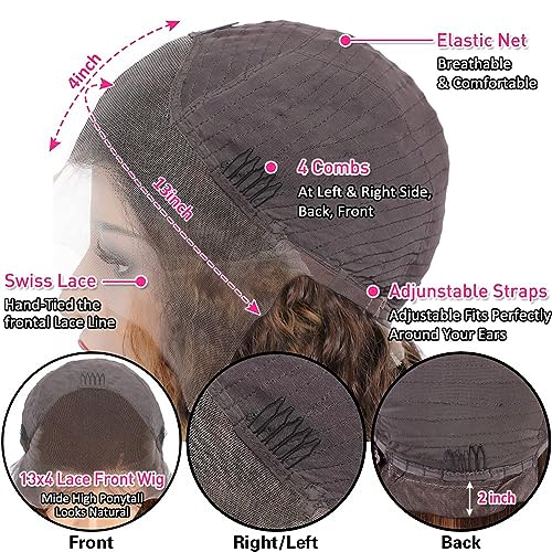 Image of bangjazz 13x4 Deep Wave Lace Front Wigs Human Hair Highlight Ombre 13x4 HD Transparent Lace Frontal Wigs Human Hair 180% Density P4 /27 Colored Glueless Curly Wigs for Black Women 24 Inch