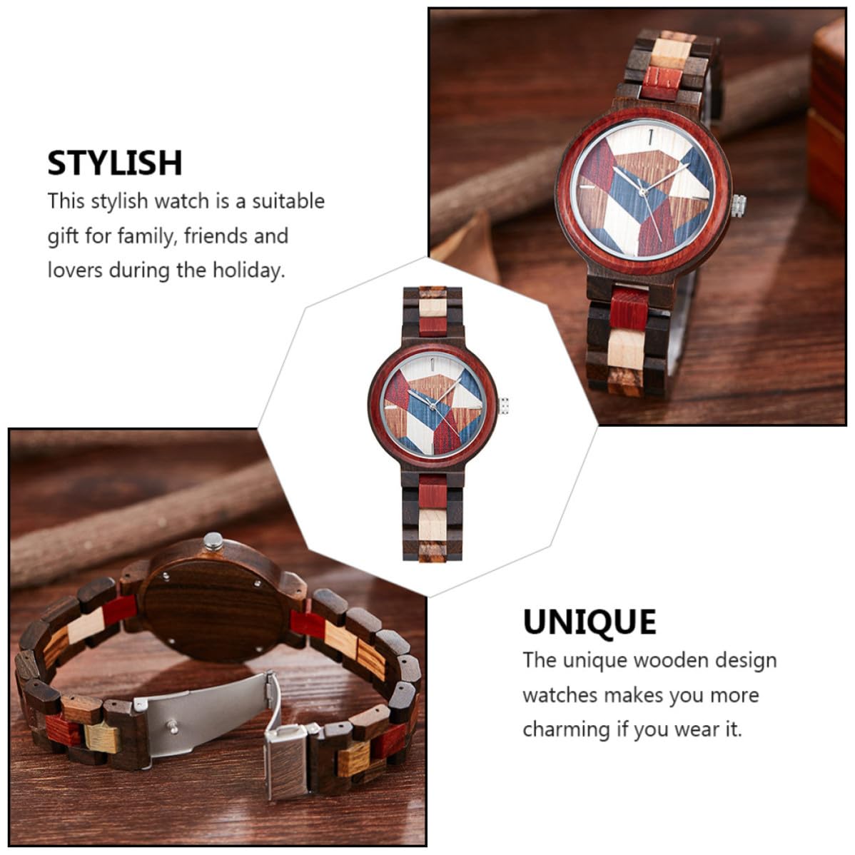 Toyvian Reloj de Cuarzo de Madera, Reloj de Pulsera Informal, Diseño de Madera Único, Vidrio, Precisión Horaria y Ahorro de Energía, para Parejas y Familiares, Obsequio de Fiesta