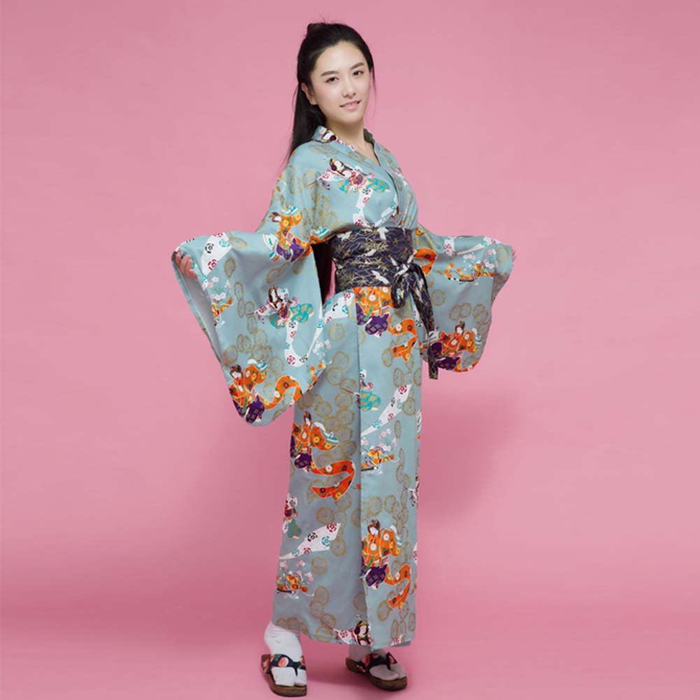 FANCYPUMPKIN Albornoz del traje del Kimono de las mujeres retras del estilo japonés con la pretina, mujeres de la vendimia