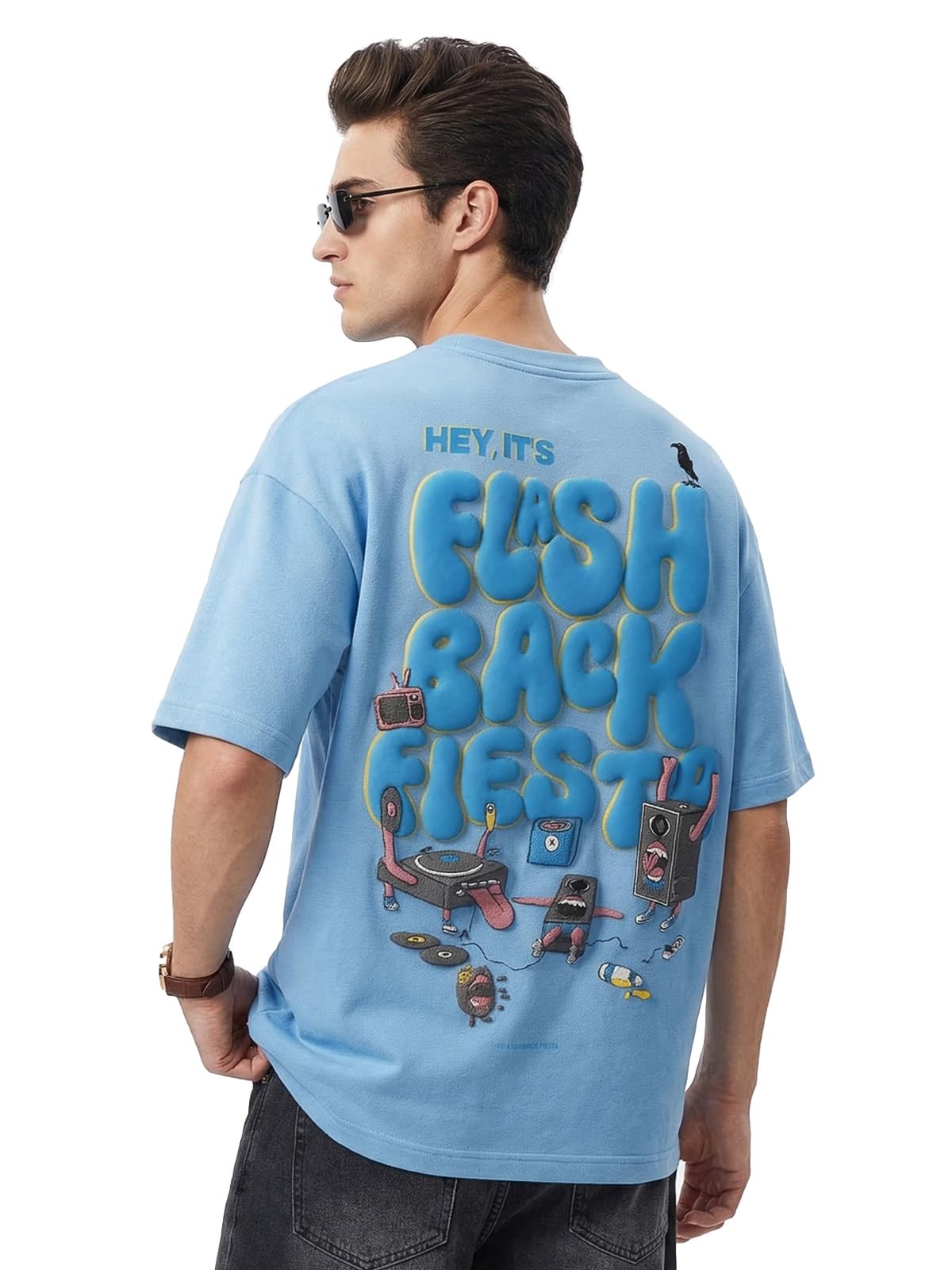 veirdo Men’s Oversized Heavy 240 GSM Cotton T-Shirt | Round Neck | Graphic Puff Print | Relaxed Fit | Drop Shoulder | Casual Summer Wear-picture-21