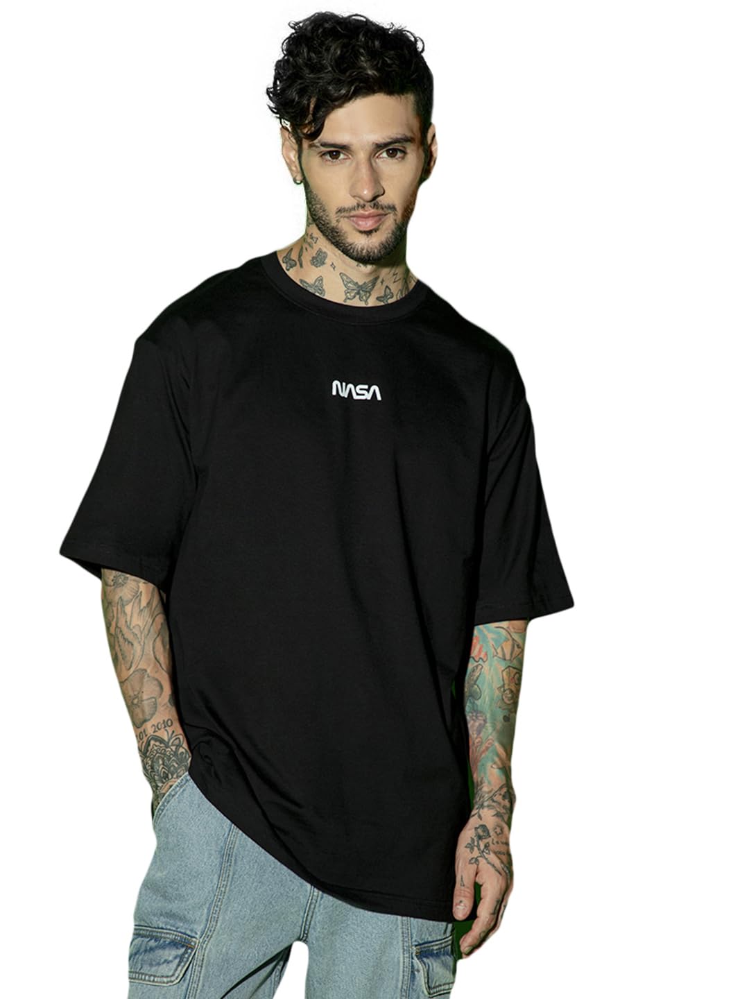 bewakoof X NASA Men's Cotton Printed Oversized Fit Half Sleeve Round Neck T-Shirt | Casual Wear | Street Wear | Oversized t Shirt for Men Cotton | Baggy-picture-31