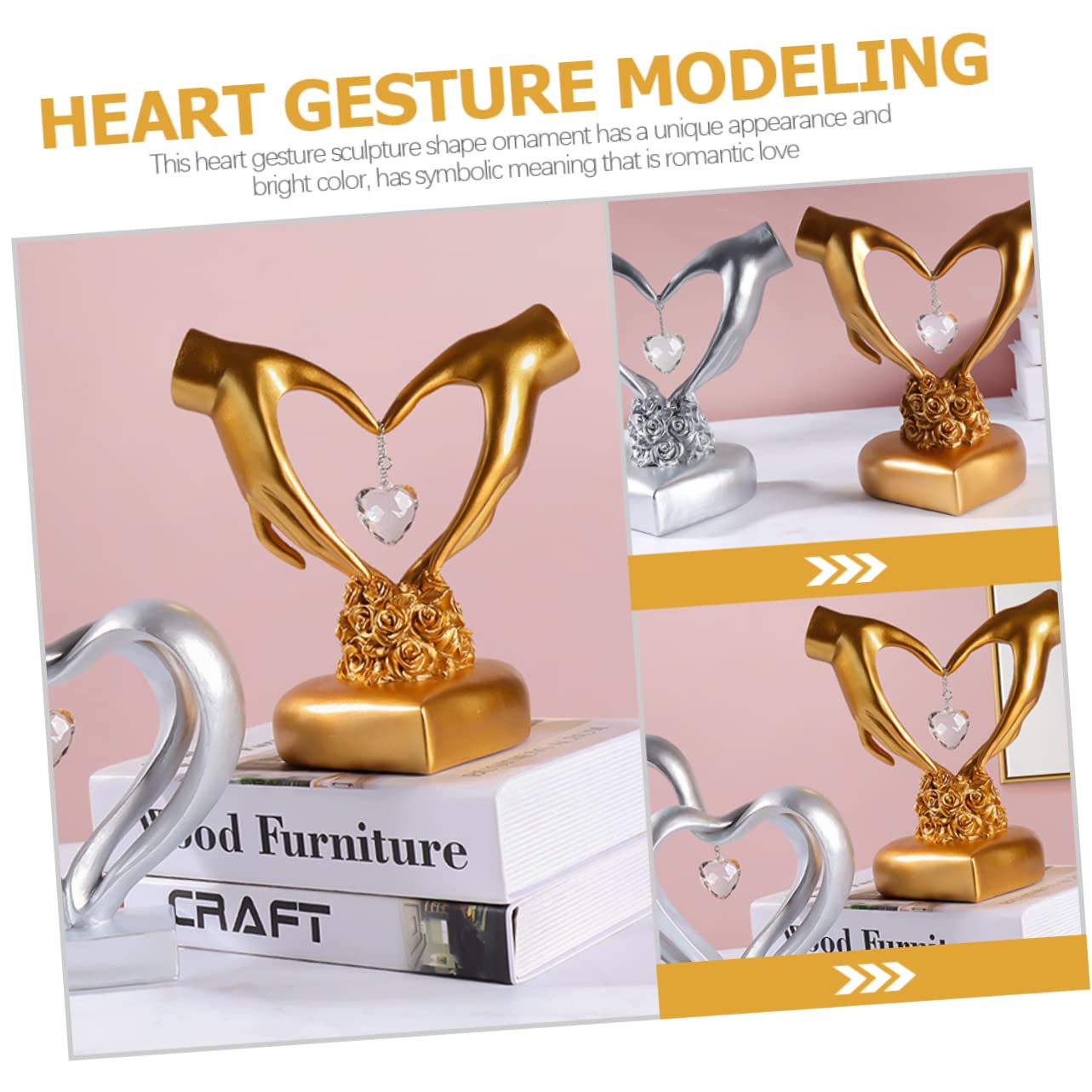 Zerodeko Herzgeste Statue Gold aus Kunstharz für Hochzeit und Valentinstag