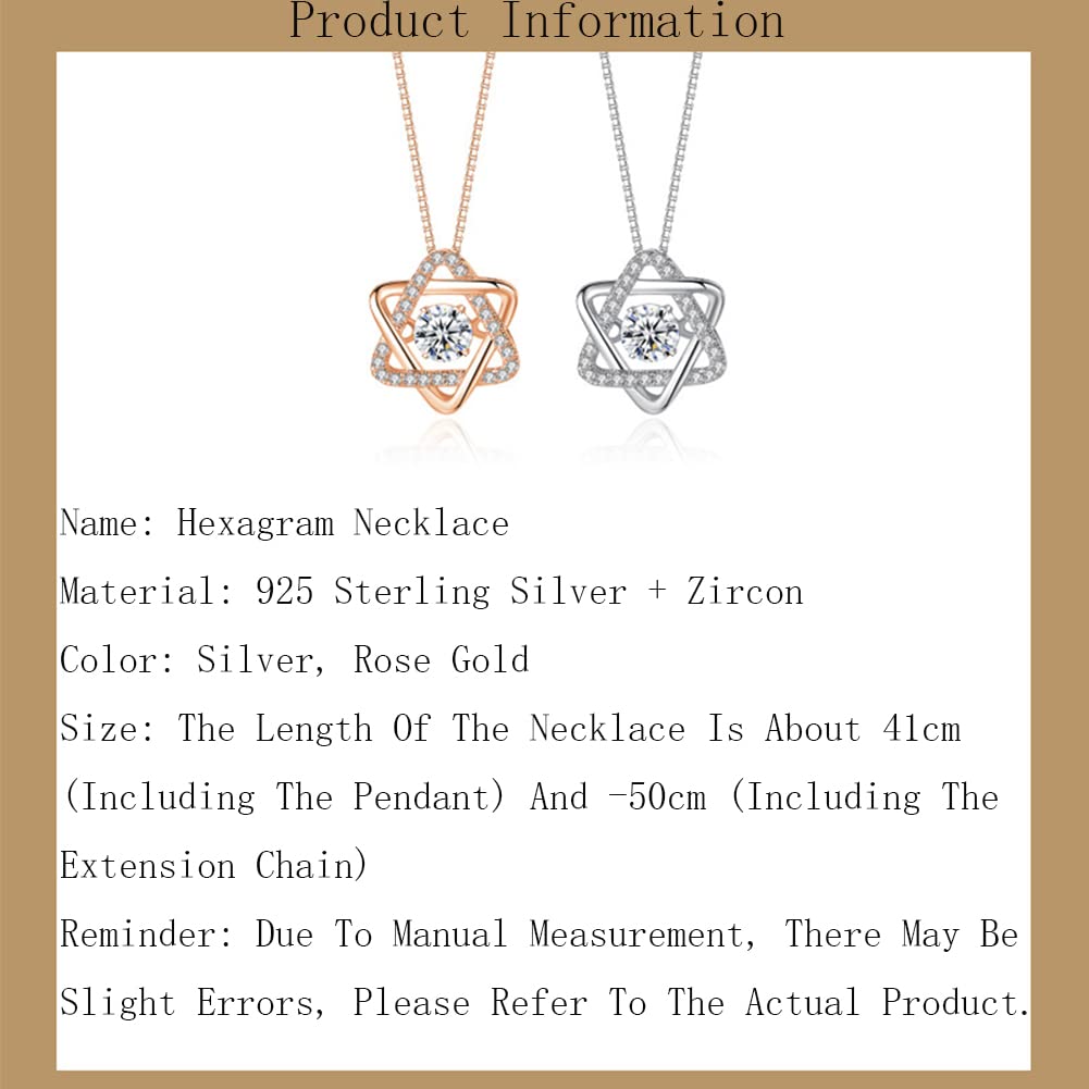 Damska gwiazda David David Necklace, mody srebrny David/heksagram cyrkonia wisiorka prezent biżuterii, rocznica Dzień Matki Rose złoto/srebrne, srebrne