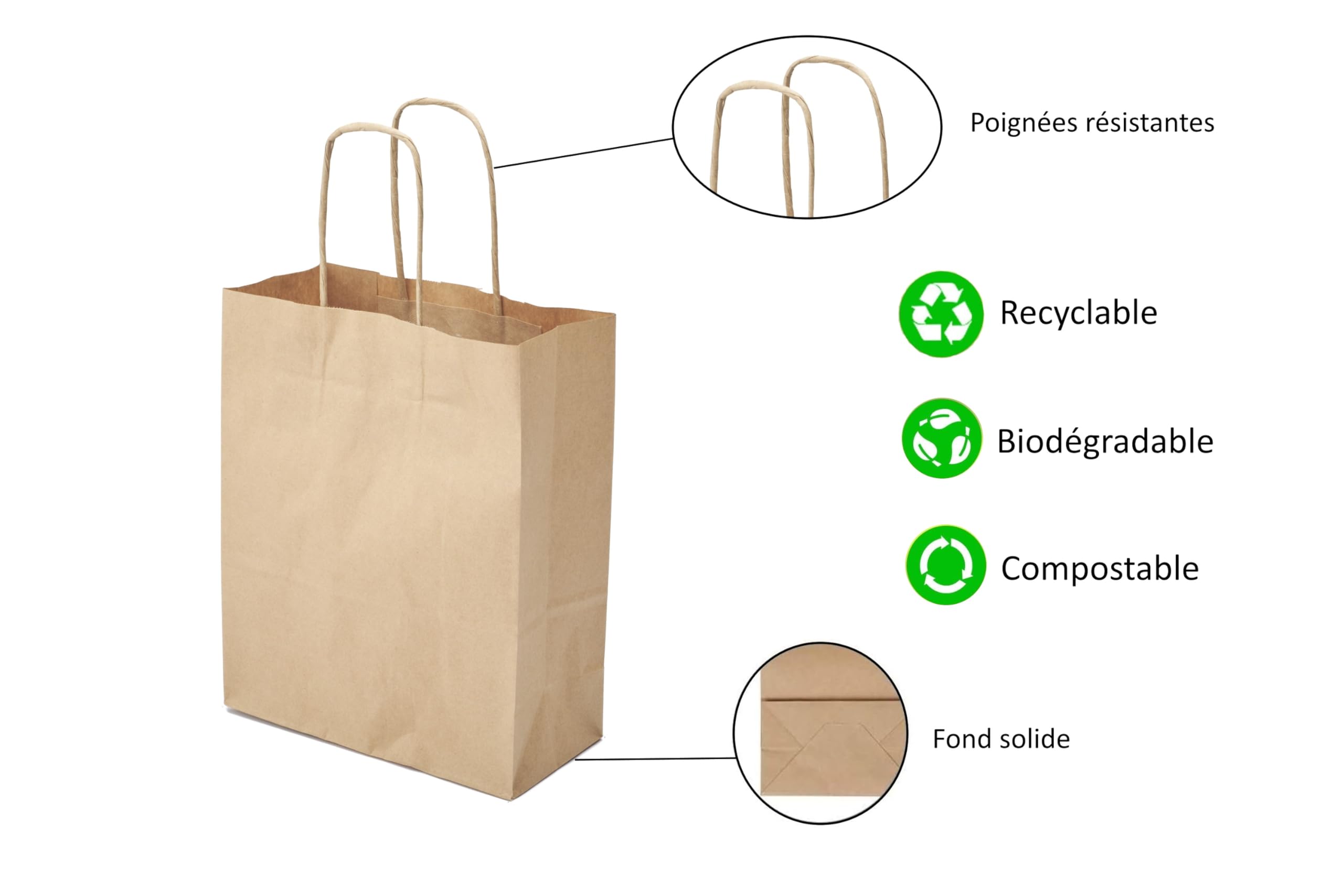 Inoverse 50 Sacs En Papier Kraft Avec Poignées – 32 X 12 X 41 Cm – Marron, Sacs Cadeaux Recyclables Pour Shopping, Emballage Et DIY