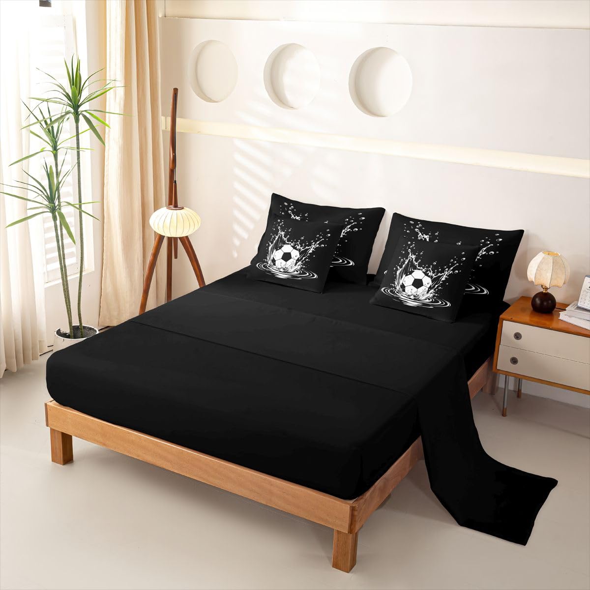Loussiesd Juego de ropa de cama de 7 piezas para niños y niñas, juego de ropa de cama con funda de edredón, sábanas, fundas de almohada, fundas de cojín, tamaño doble, diseño de fútbol