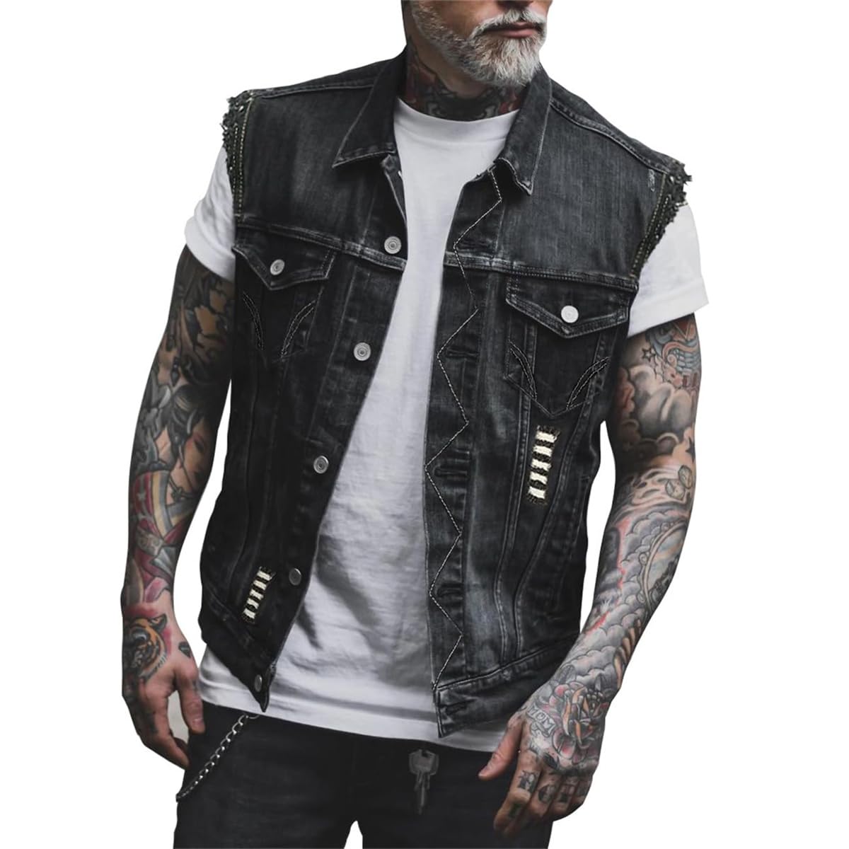 Gilet di Jeans da Uomo Giacca di Jeans Senza Maniche da Motociclista Moda per il Tempo Libero Punk Gotico Giacca con Stampa Teschio Cappotto Capispalla di Moda con Bottoni Giacca all'Aperto