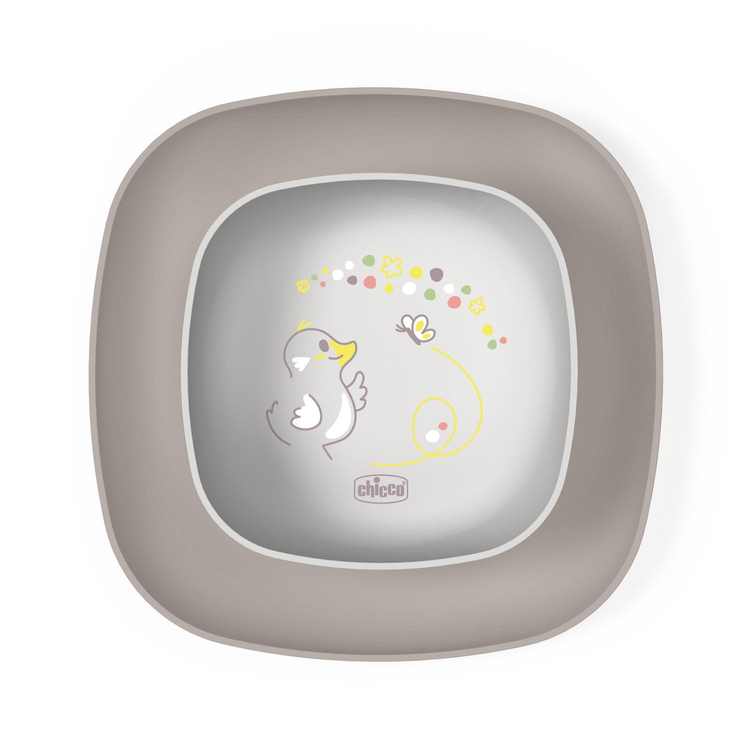 Chicco Set Piatti Bambini, Set Pappa Svezzamento con 1 Piatto Piano e 1 Ciotola, 2 Pezzi, Set piatti impilabili, salvaspazio, 12+ Mesi, Grigio
