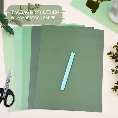 Miniatura 4 de JarThenaAMCS 50 hojas de 8.5 x 11 pulgadas, papel grueso verde salvia, 5 tarjetas de papel de color degradado, papel de álbum de recortes para
