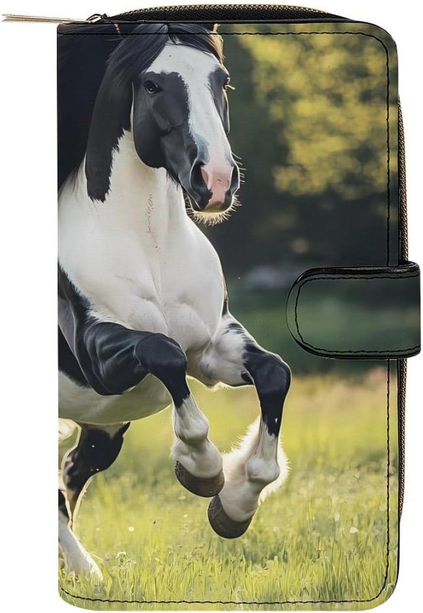 Black And White Horses Women's Long Wallet Leather Large Capacity Wristlet Clutch Purse Wallets
