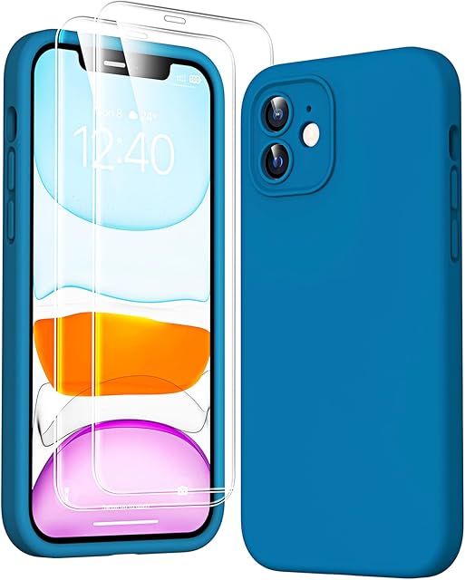 HATOSHI 3 in 1 for iPhone 11 Phone Case, with 2 Pack Screen Protector, [Upgraded Full Camera Protection] Liquid Silicone Silky-Soft Touch Slim Shockproof [Anti-Scratch] [Multi-Color], Midnight Blue