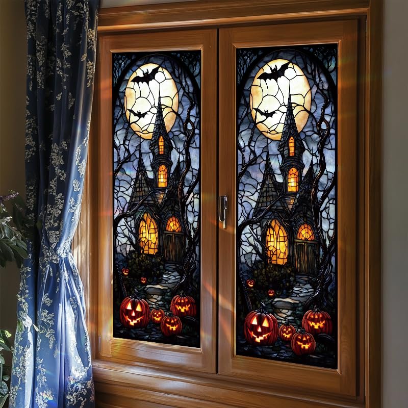 Película para ventana estilo vitral casa embrujada Halloween 17.71x39.97 pulg miniatura 6