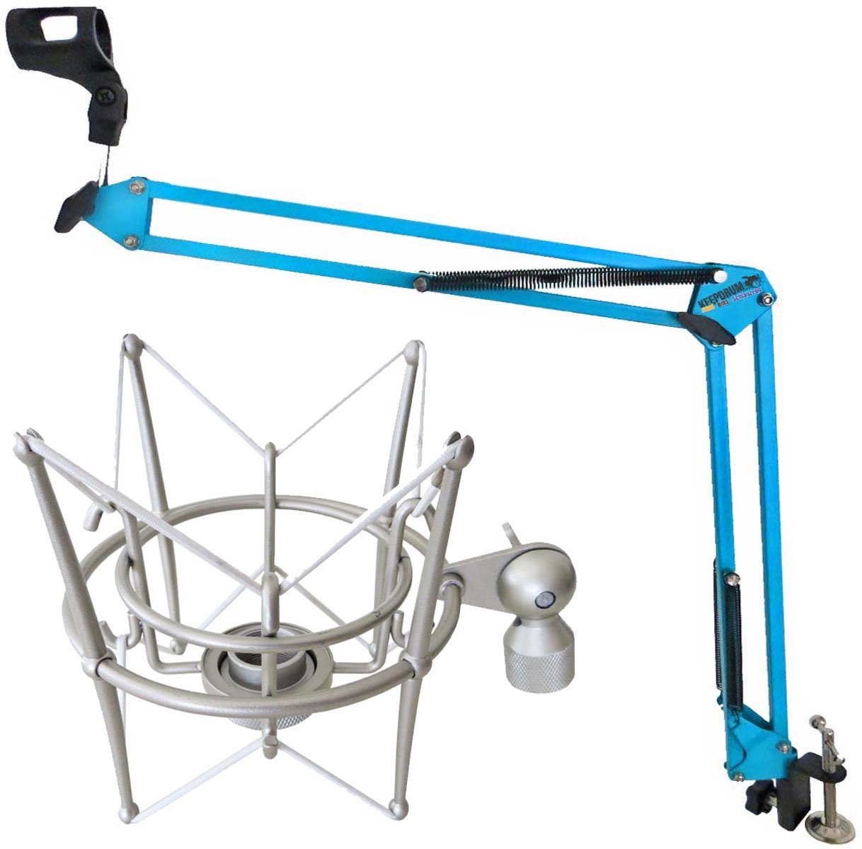 keepdrum NB35 BL Blau Gelenkarm Mikrofonstativ + MS089SV Mikrofon Spinne Silber für G-Track