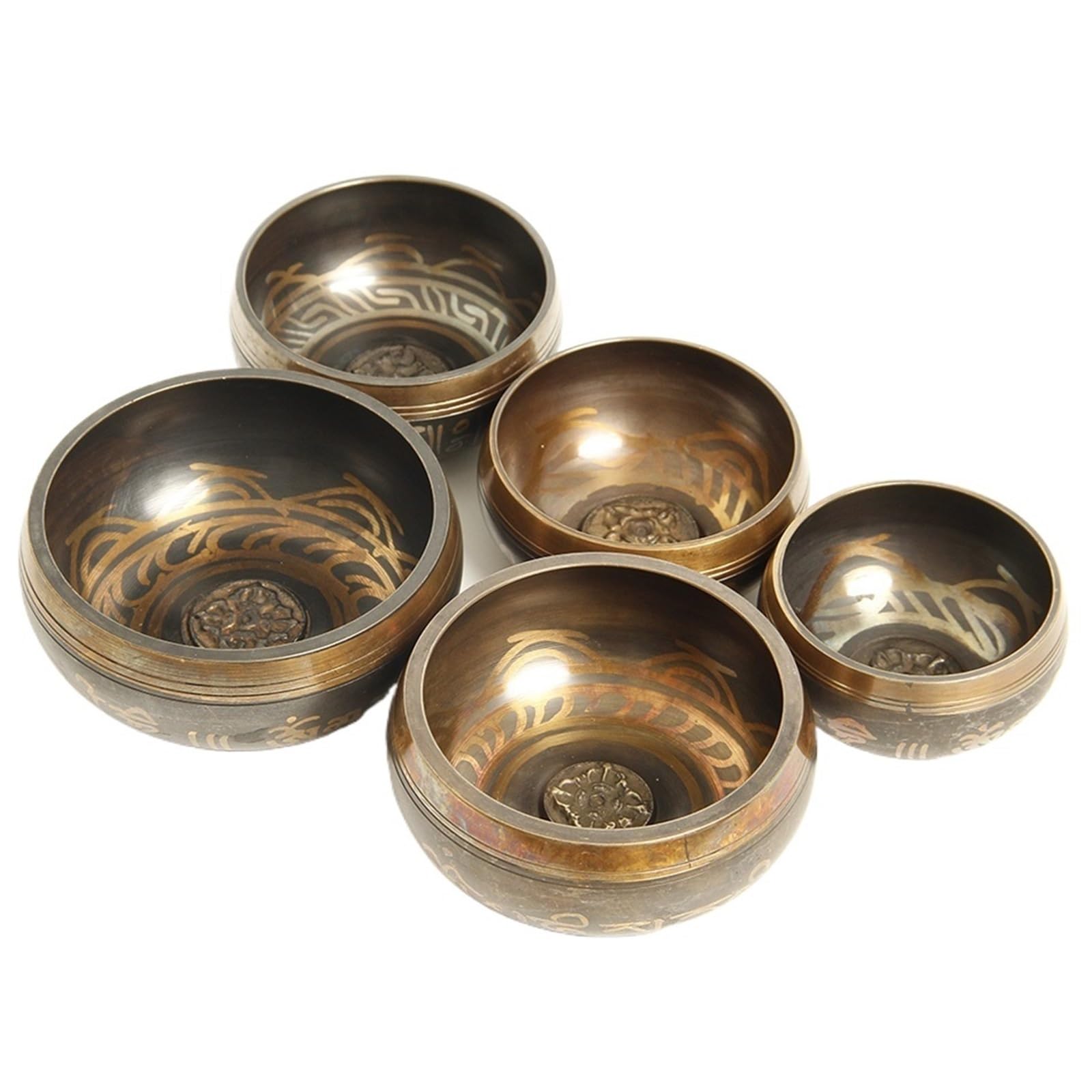 Cuencos tibetanos, juego de 5, curación artesanal 8 cm a 11