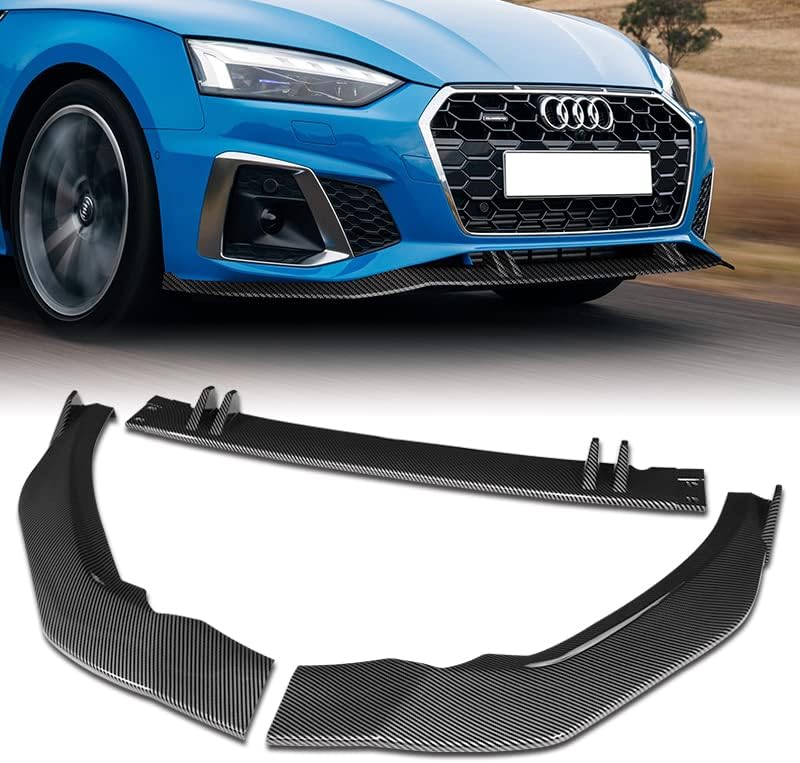 3PCS Front Bumper Lip Kit fit for Compatible with 2020-2022 Audi A5 S5, STP-Style Splitter Trim Protection Spoiler, Air-Dam-Chin-Diffuser (Carbon Look)