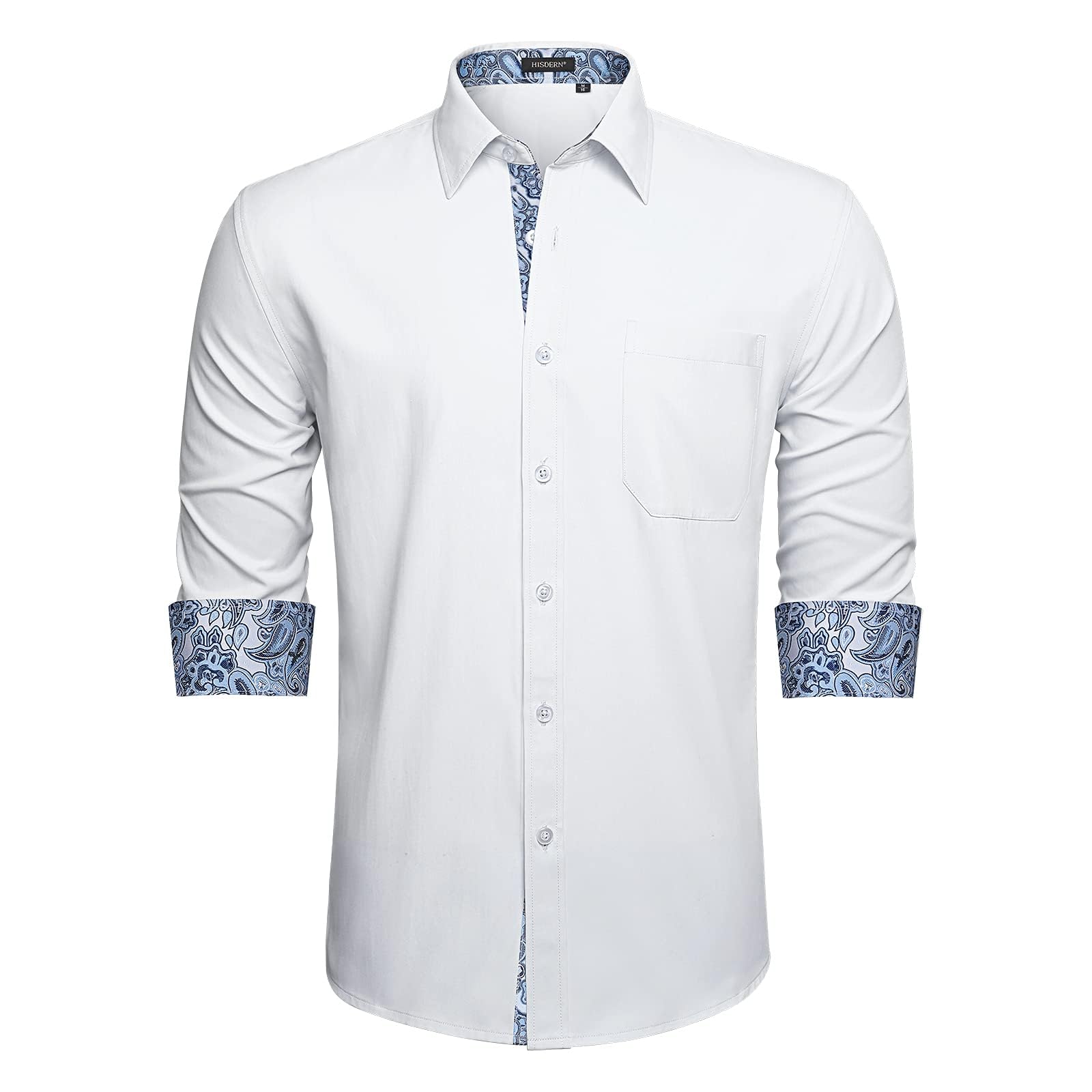 HISDERN Camisa Manga Larg para Hombre de Negocios de Corte Regular con Botones Camisas de Vestir con Bolsillo