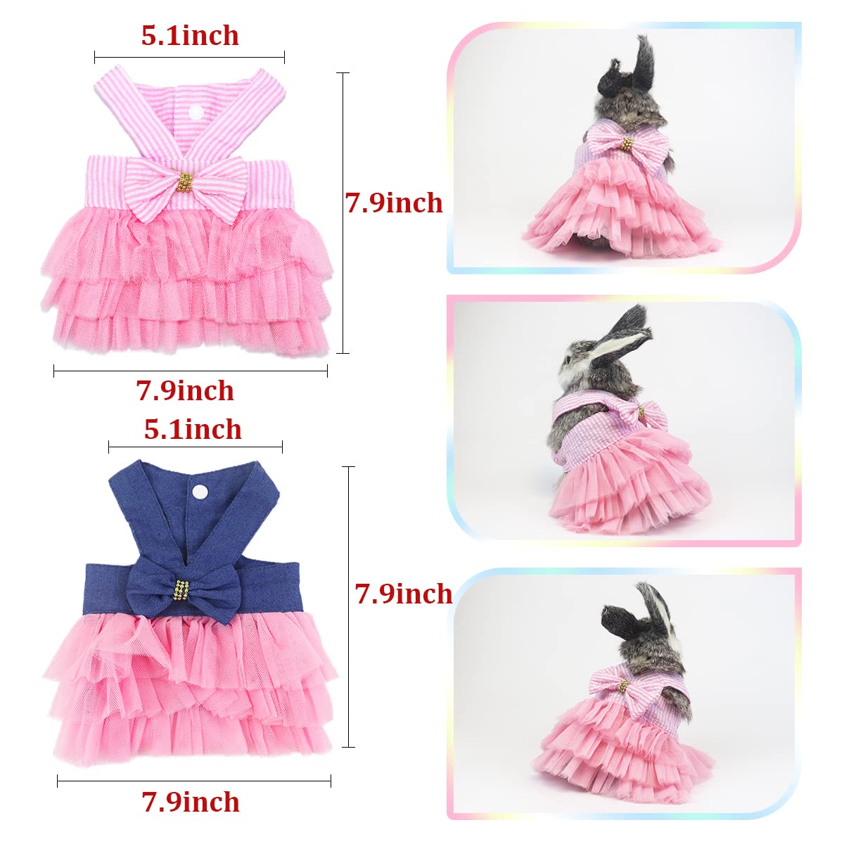 Süßes Kaninchenkleid Im Streifen-Design – Niedliches Haustierkleid Für Katzen, Hunde & Kleintiere (Rosa, Größe M)