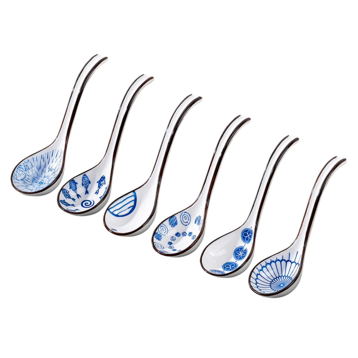 OUNONA 30pièces Cuillères à Soupe Céramique Asiatique De Design Rétro Et Délicat Pour Ramen Soupe Miso Et Services Élégants Pour Embellir Votre Table Et Cuisine