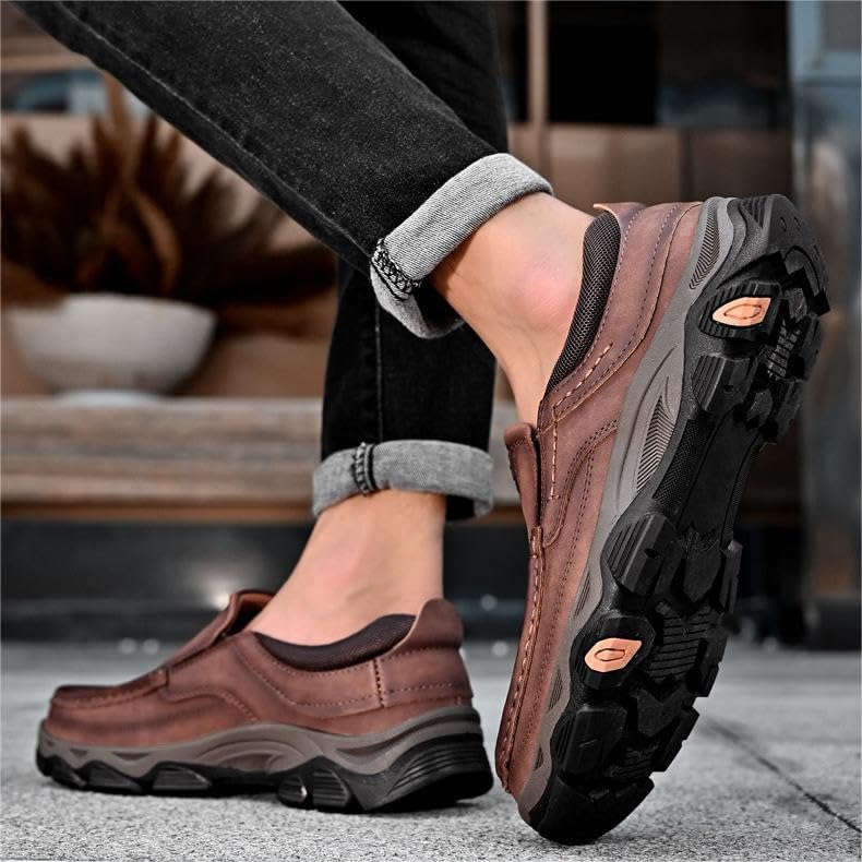 RZDYSQ Mens Hand Stitching Lace-up Loafers, Comfort Lace up Non-Slip Softsole Casual Oxford for Work Office Dress Outdoor3