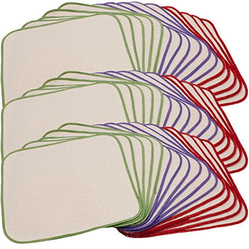 Image of OsoCozy Unbleached Flannel Cloth Baby Wipes - Reusable & Washable Saves Money - 100% Cotton - Soft and Durable - Colorful Stitching - 8 x 8 inches - Three 15 Packs
