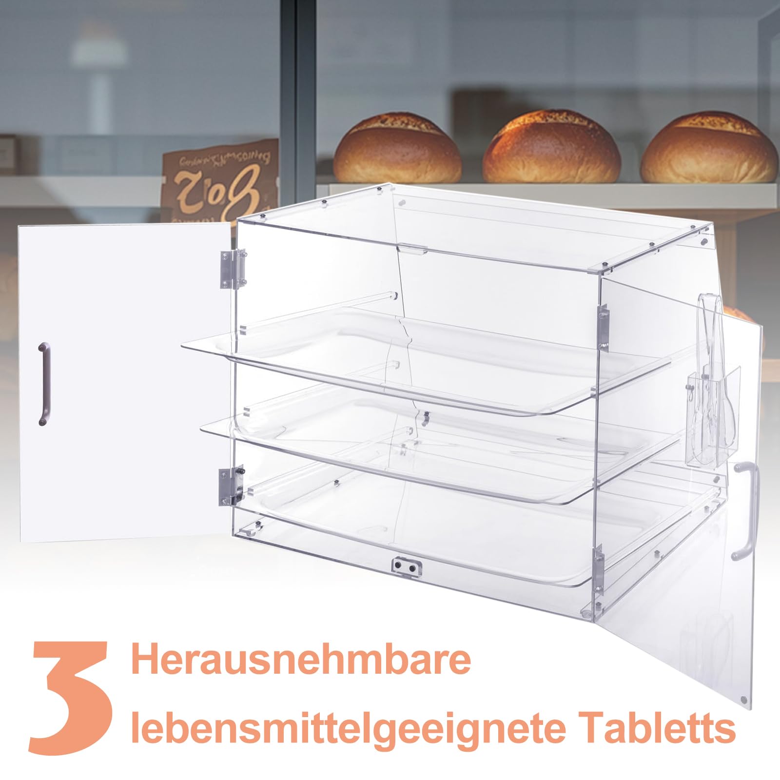 3 animali chiaro vetrina panetteria, commerciale Countertop pasticceria espositore caso, acrilico torta scaffale armadio con 3 vassoi e torta servire pinze per pane, biscotti, ciambella, cupcake