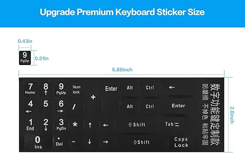 Vista 57 de Calcomanías de teclado inglés, paquete de 2 calcomanías de repuesto para teclado con fuente blanca sobre fondo negro, universales para computadora