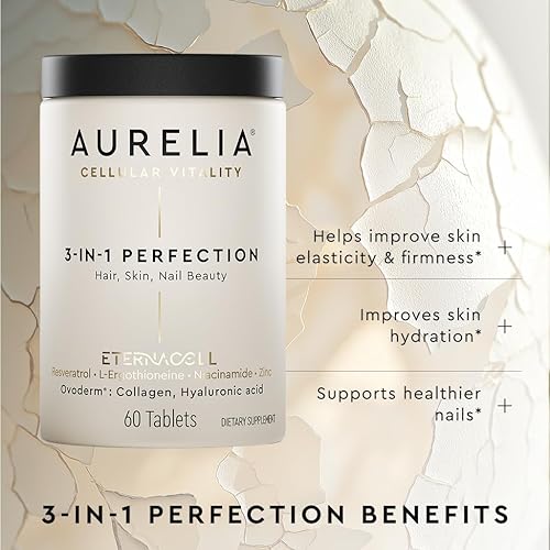 Miniatura 2 de AURELIA Perfección 3 en 1  Suplemento celular avanzado antienvejecimiento  Aumenta la producción de colágeno y fortalece el cabello, la piel, las