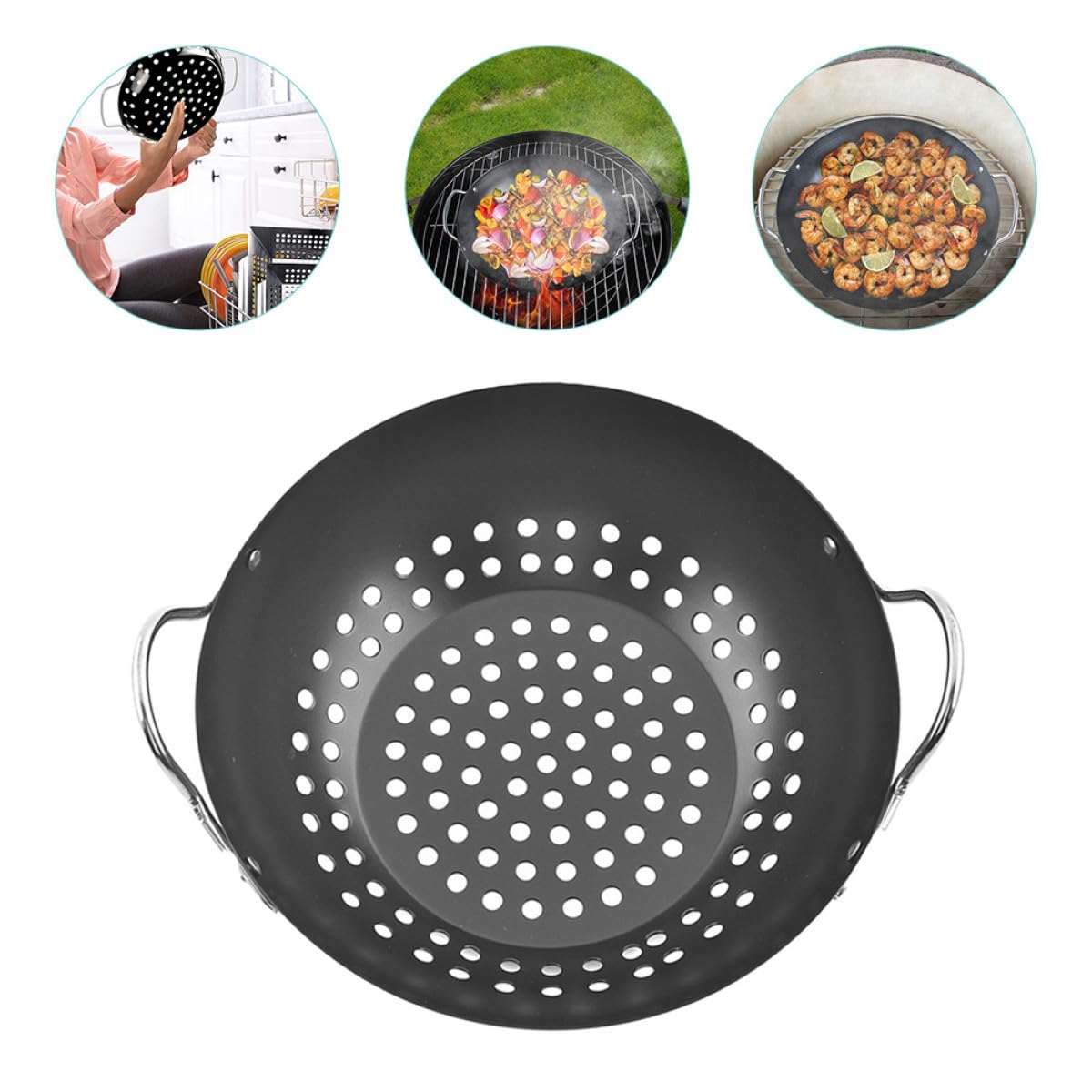 Didiseaon Cestello Resistente alla Ruggine per Grigliare le Verdure in Acciaio al Carbonio Design a Fori Grandi e Doppia Maniglia per Barbecue da Terrazzo