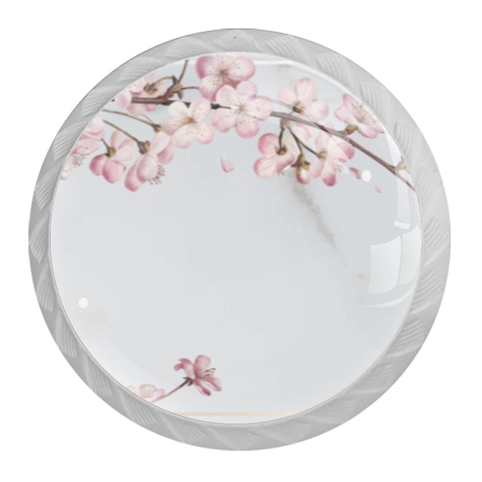 Tqmspg 4 Pieces Drawer Pulls Cherry Blossom Door Knobs Dresser Handles for Kitchen Wardrobe Cupboard Hardware Furniture