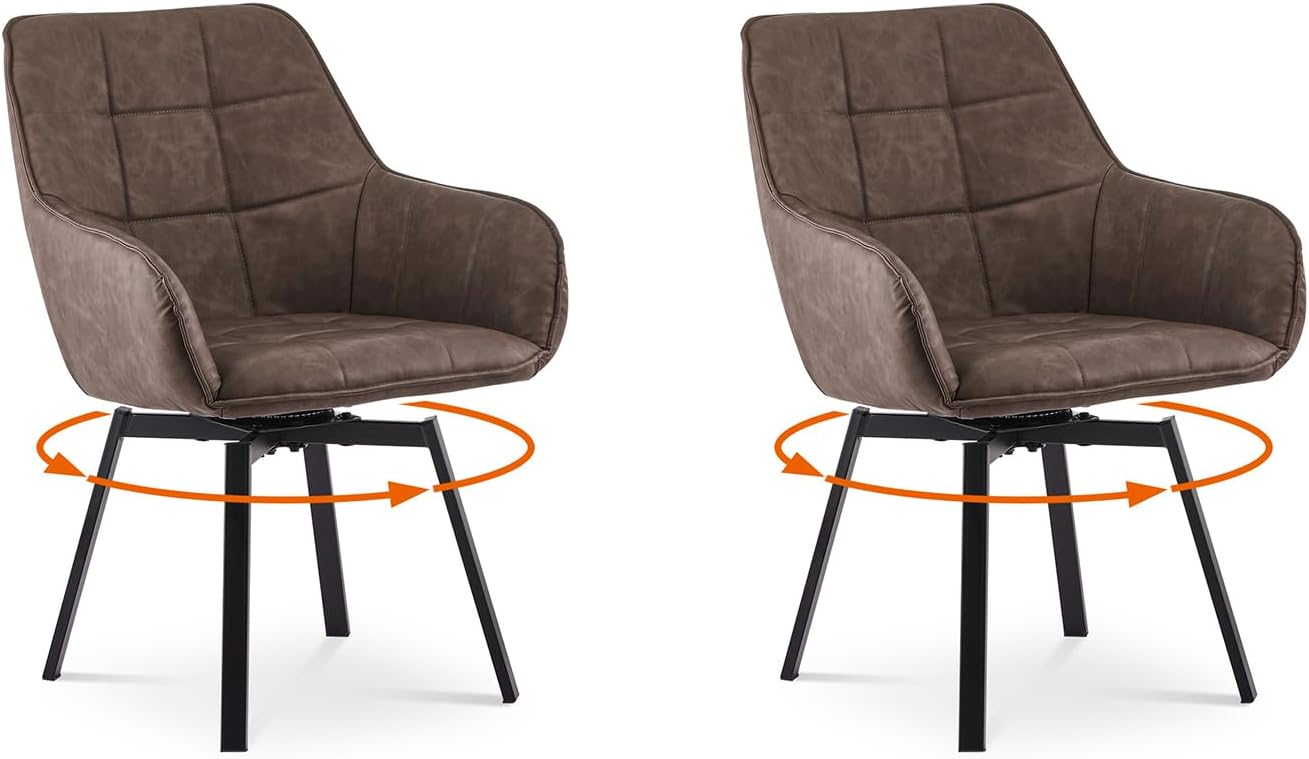 LEMROE 360° Swivel Dining Chairs Set of 2 Faux Leather Upholstered Desk