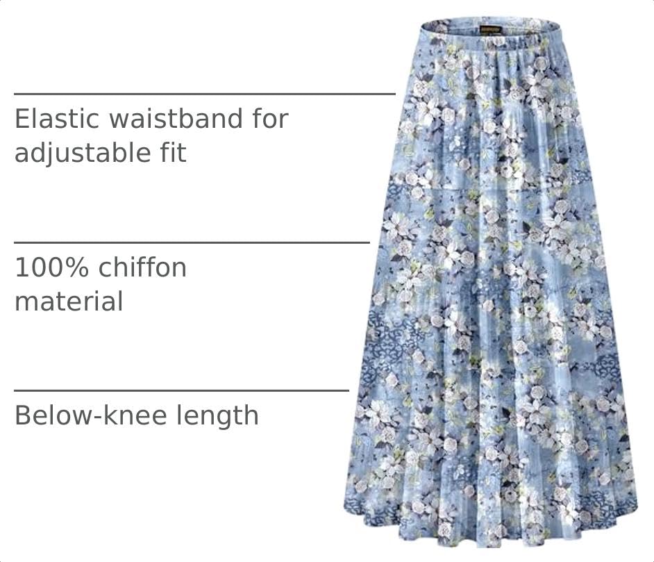 Image of NASHALYLY Women's Chiffon Elastic High Waist Pleated A-Line Maxi Skirts