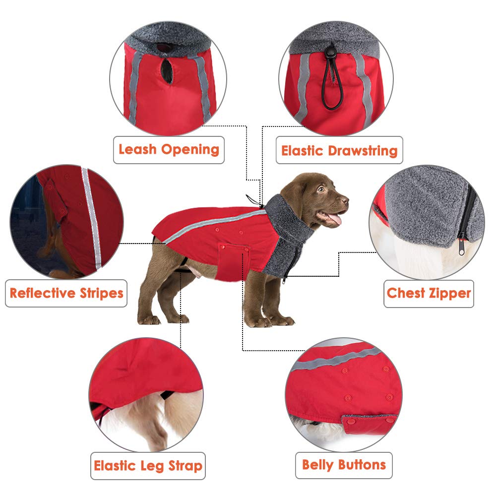 SlowTon Manteau d'hiver de Chien, Veste Polaire extérieure doublée en Laine Polaire Chaude pour Chien avec col roulé écharpe Gilet réfléchissant Ajustable Gilet imperméable pour Chiot