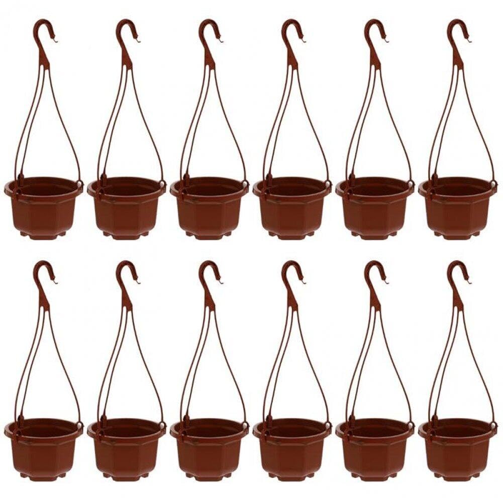 Danlai Brown Hanging Flowerpot Plastic Flower Pot 12Pcs/Set Chain Plant Basket Planter Holder For Balcony Garden Planting Supplies